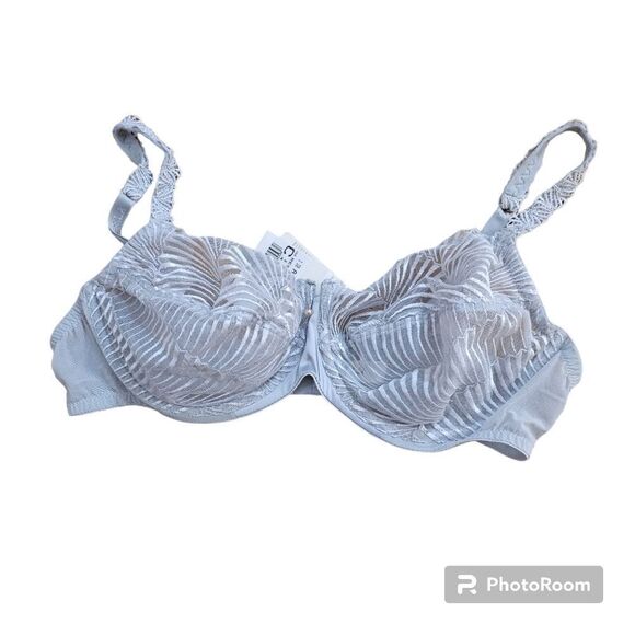 NEW La Perla Gray Sheer Metallic Lace Unlined Underwire Bra Size 38C